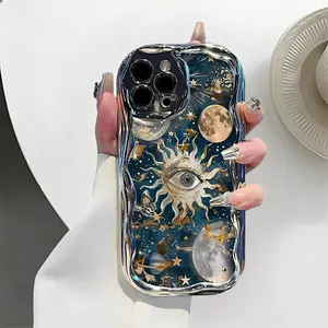 Celestial Sun and Moon themed phone case designed with stunning cosmic artwork compatible with iPhone 17,16,15,14,13,12,11,Pro,Max,Plus Phone Cover