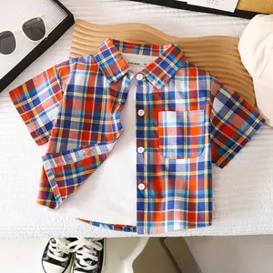 Children's Shirt for Boys 2026 Model Stylish Cotton Plaid Shirt for Toddlers, Spring and Autumn Fashionable Turn-down Collar Cardigan (Lining Not Included)