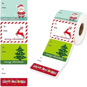 200 Sheets Christmas Festive Stickers Roll Self-Adhesive Waterproof Decorative Labels for Holiday Gift Packaging Assorted Xmas Patterns Ideal for Scrapbooking Cards Making DIY Craft Projects