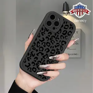 Pure Black Leopard Print Pattern, UV Printed Pattern Phone Soft Case, Thickened 360 Degree Full Protection, Suitable for iPhone 16 11 12 13 14 Pro Max 15 XR X/XS 7 8 Plus SE Mini Smartphone Cellphone Screen Protector Casing