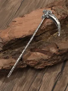 Vintage Gothic Skull Grim Reaper Scythe Hair Stick, Punk Fashion Hairpin Accessories, Viking Norwegian Style Hair Decoration for Parties & Gifts