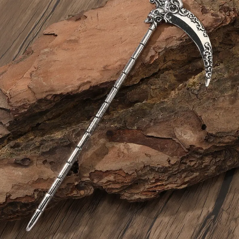 Vintage Gothic Skull Grim Reaper Scythe Hair Stick, Punk Fashion Hairpin Accessories, Viking Norwegian Style Hair Decoration for Parties & Gifts, Hair Clip