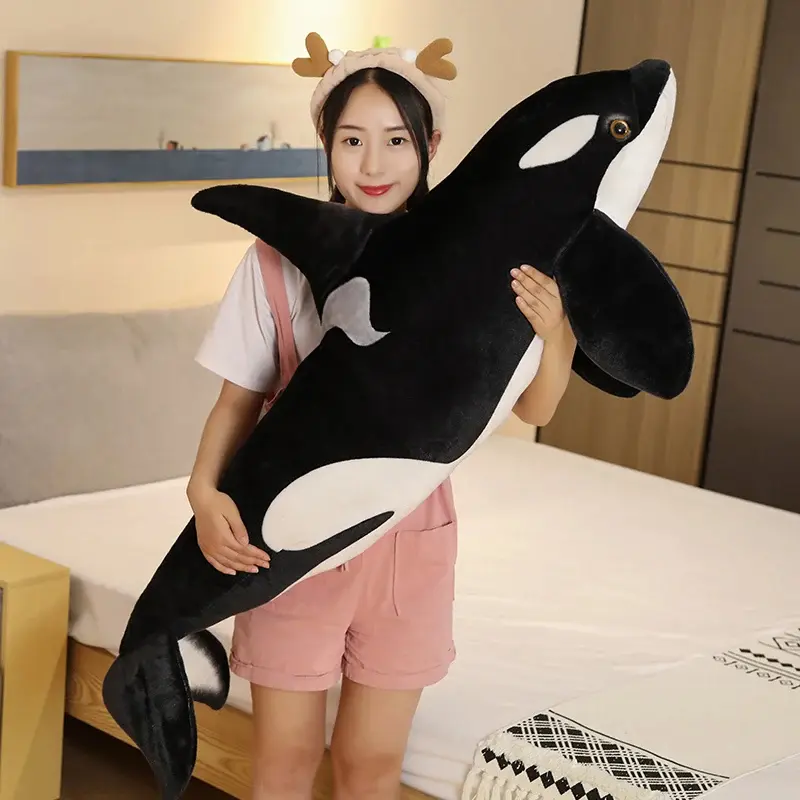 50cm-130cm Lifelike Black Whale Plush Big Fish Cloth Doll Shark Sea Animals Children Birthday Gift