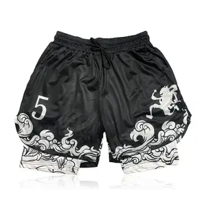 Black Luffy Anime Shorts Fabric Menswear Mesh Soft