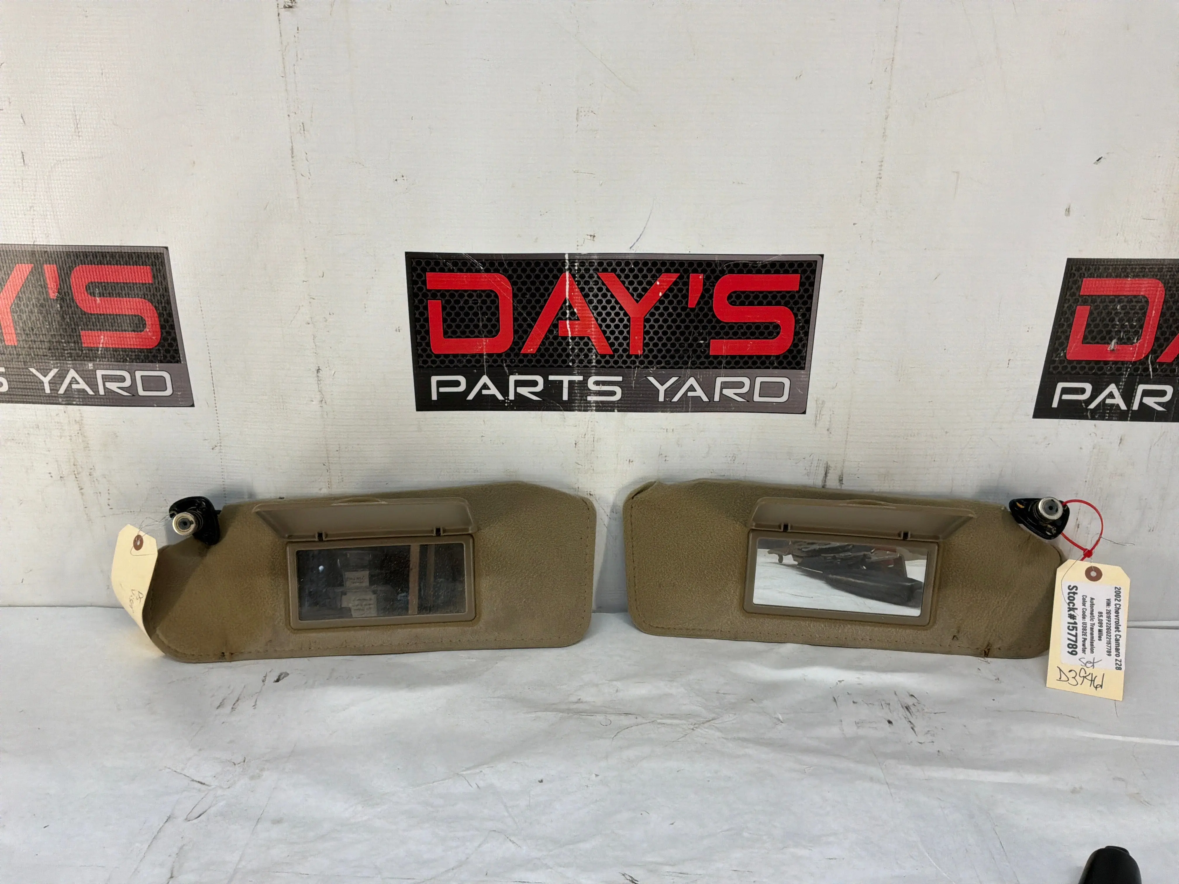 2002 Chevy Camaro Z28 RH & LH Sunvisor Sun Visor Shade Tan OEM