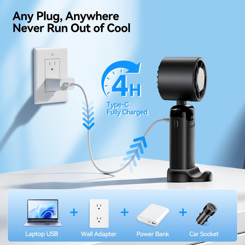 4-in-1 portable refrigeration handheld turbo fan with 200 speed settings, 21,000 revolutions per minute, 12-hour cooling, digital display, 120° rotation, USB charging, mini handheld personal fan.Suitable for travel, indoor use, and office desk usage.