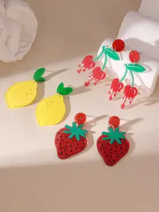 Acrylic Strawberry Cherry Lemon Earrings for Women, Daily Wear Holiday Accessories, Stylish and Cute Ear Decorations
