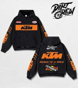 [Dirt Crew] Retro Bell Helmets Redbull KTM Racing Washed Hoodie MotoGP World Champion Enthusiast Apparel Streetwear Racing Team Super Motorsports Clothing Riders Motocross Off-Road Dirt Bike Fan Gear Cotton For Moto Fan