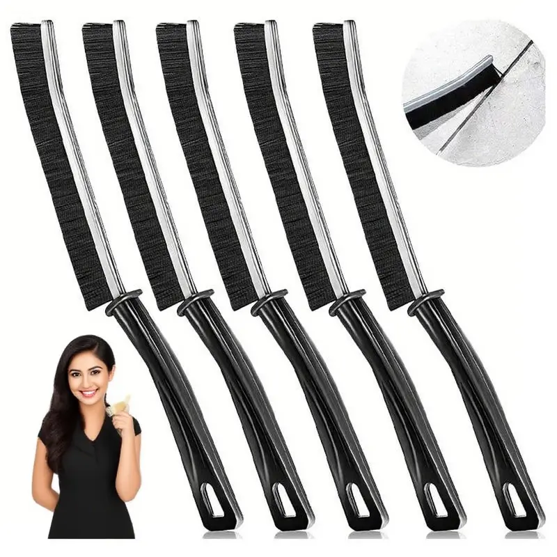 Home 5-Piece Hard Bristle Crevice Cleaning Brushes Set with Handle - 23.62" Length, 0.56oz Durable Home Care Tools for Tiles/Sinks Corner Grime Lift, Tight Spaces Grout Cleanup