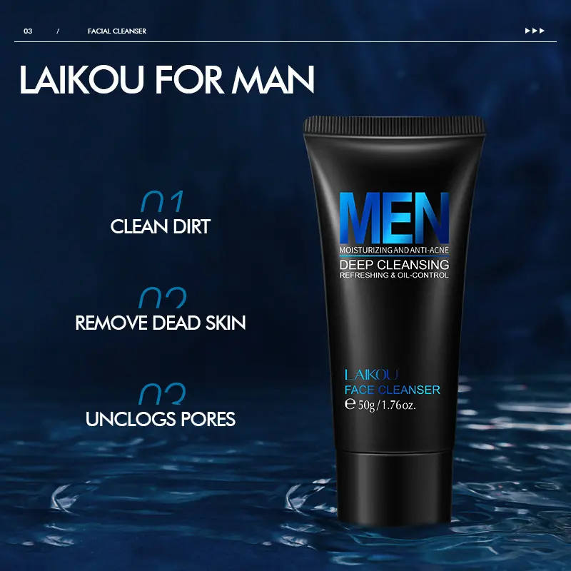 50g Men's Deep Cleansing Face Wash, Hydrating & Moisturizing, Oil Control & Smooth Skin, Refines Pores，Improves Roughness, Post-Shave Care, Non-Drying