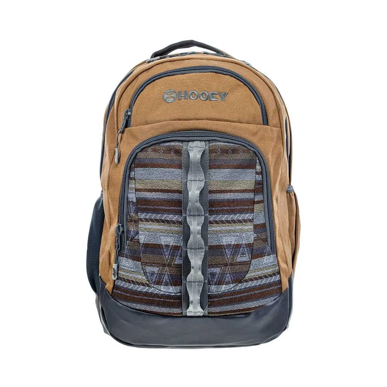 Hooey Ox Casual Travel Backpack, 40L 2-Toned Tan & Grey Bag with Padded Laptop Sleeve, Patented Hat Strap & Detachable Rain Cover