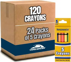 Wholesale Bright Wax Coloring Crayons in Bulk 24 Pack, 5 Per Box in Assorted Bundle Art Sets (24 Pack)