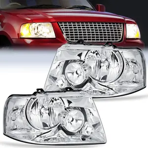 Nilight Headlight Assembly Compatible with 2003 2004 2005 2006 Ford Expedition Headlamps Replacement Chrome Housing Clear Reflector Lens Driver and Passenger Side