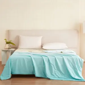 Ombre Silk Comforter,   Mulberry Silk Filling, Gradient Bed Blanket, -Season Machine Washable, Luxury Decorative Comforter for Bedroom/(Mint Green, 90"x90")