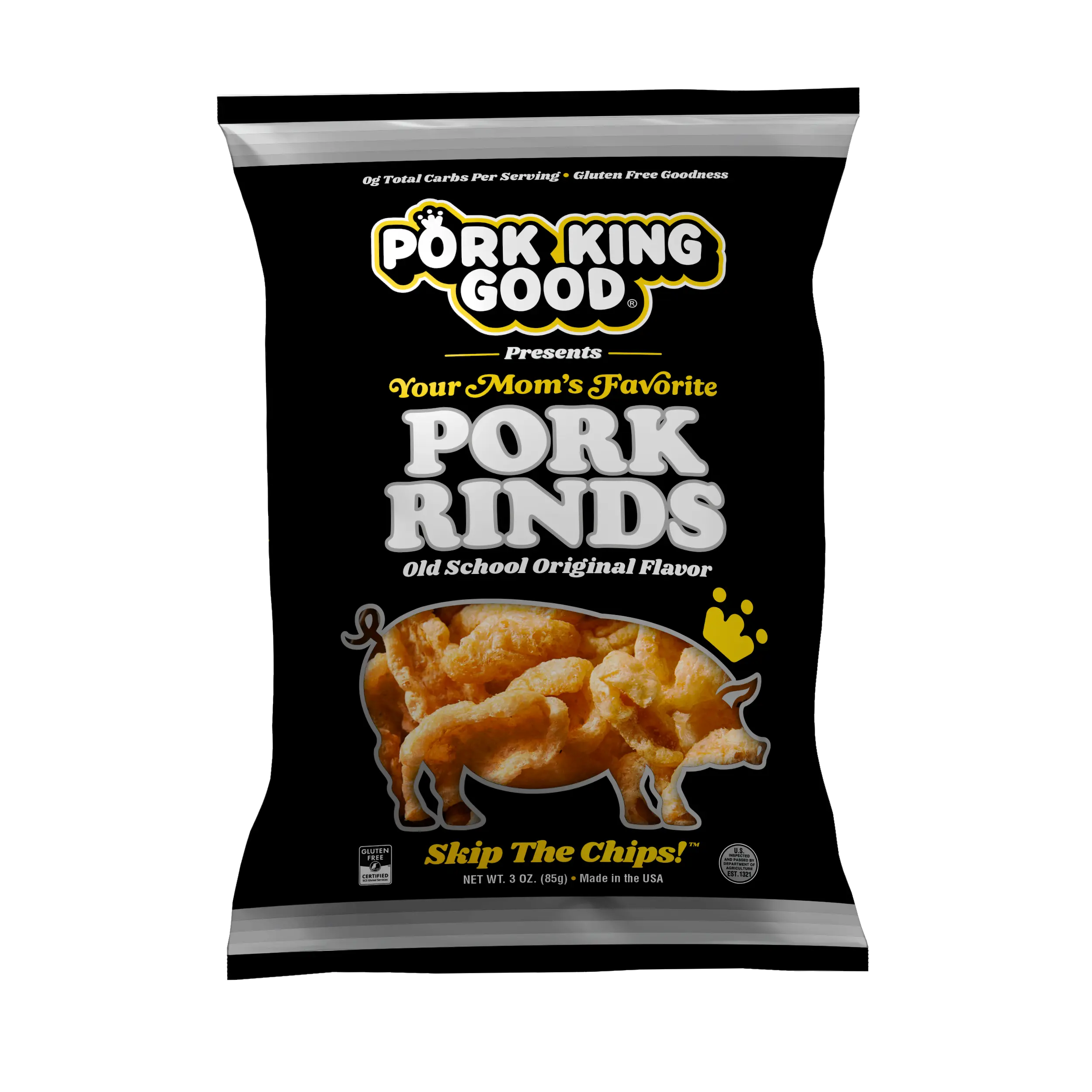 Pork King Good "Your Mom's Favorite" Original Pork Rinds - 3 oz / Gluten Free, Keto & Carnivore Friendly Low Carb Snack