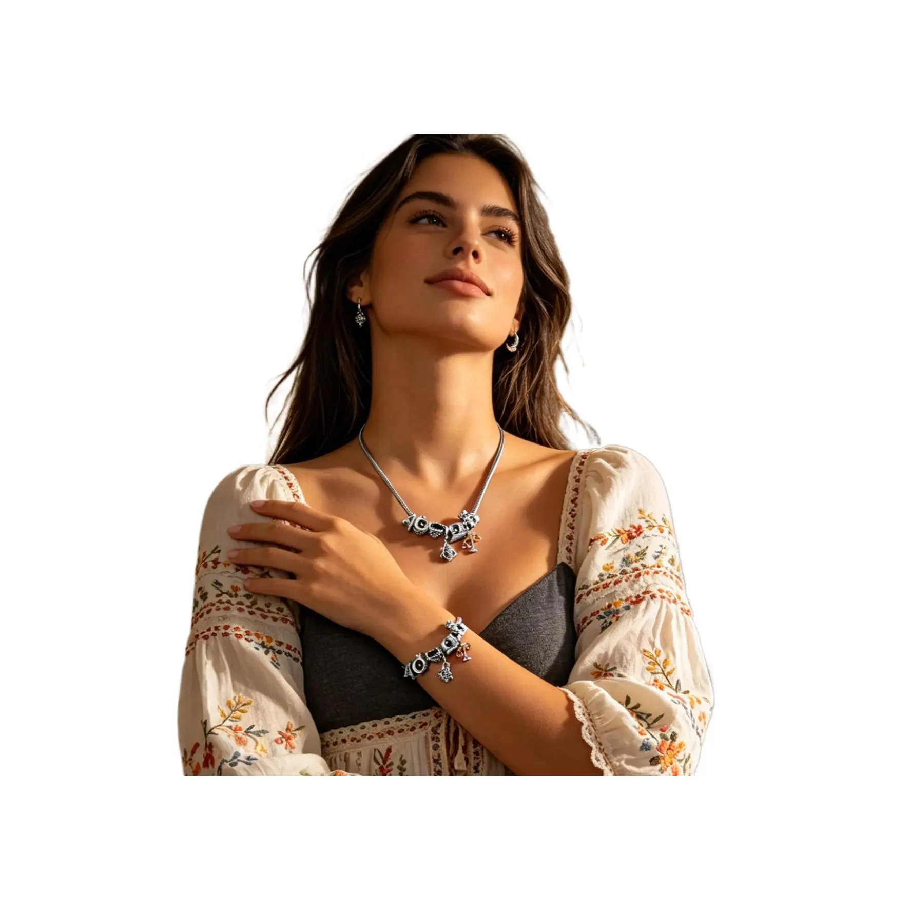 Women's 2-Piece Zodiac Bear Heart Shine Jewelry Set - Zirconia Sparkling Heart Necklace, Lightweight Unique Trendy Bracelet, Elegant Costume Accessory, Heart Shine Set, Zirconia Jewelry Set