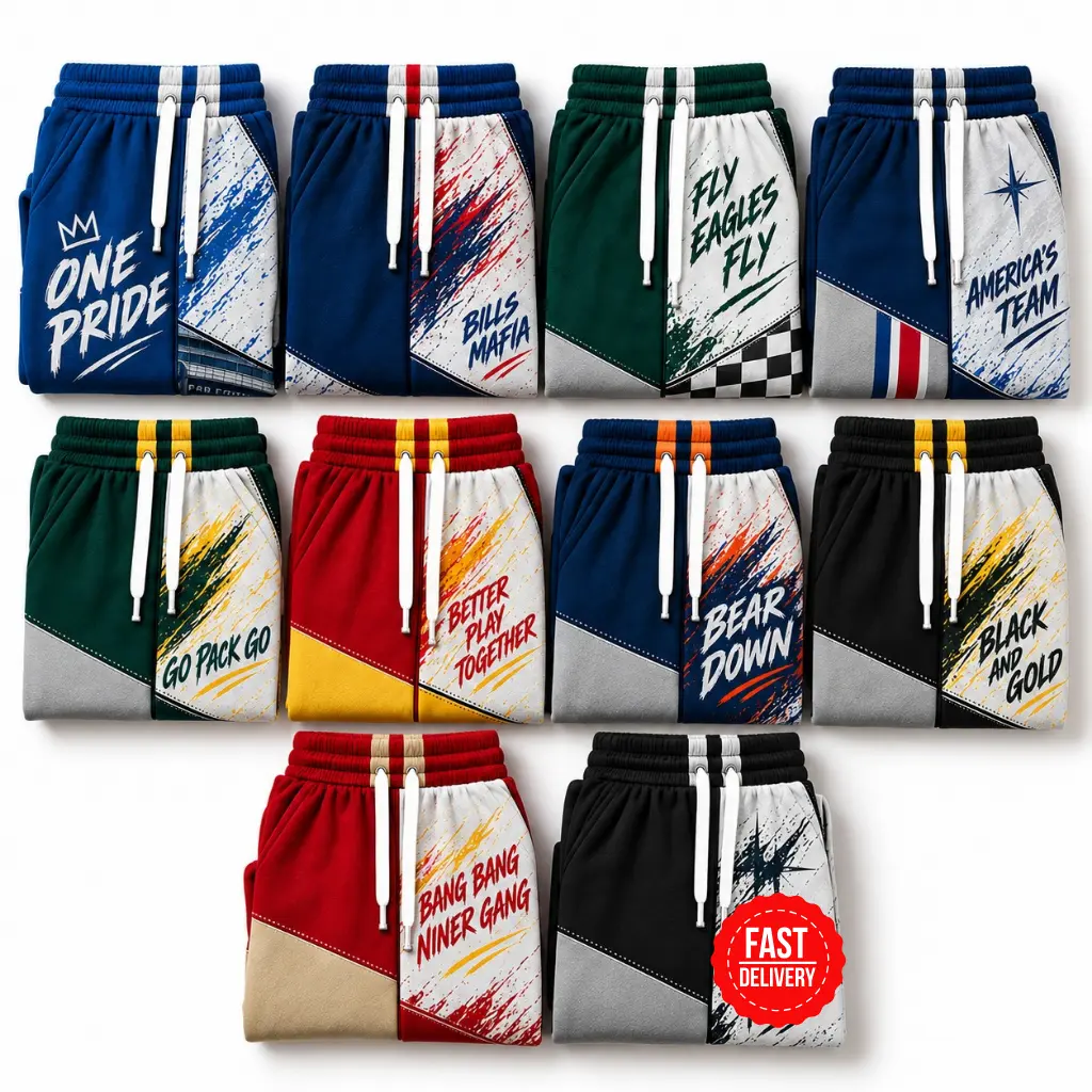 Unisex Football Inspired Loose Sweatpants, Graphic Wide Leg Sports Pants, Casual Game Day Streetwear Trousers for Men & Women