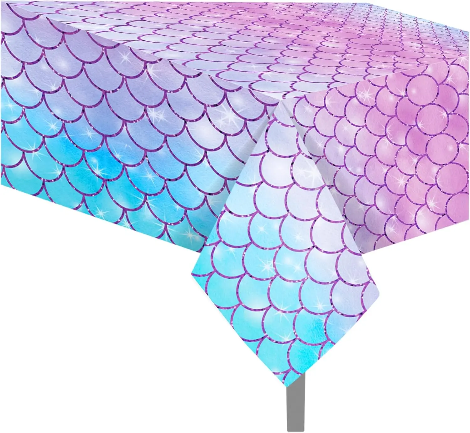1 Piece Rectangle Blue-Purple Glitter Mermaid Scales Plastic Tablecloth (54x87 in), Disposable Easy-to-Clean Cover for Kids’ Mermaid Birthday Party, Outdoor Picnic Decor