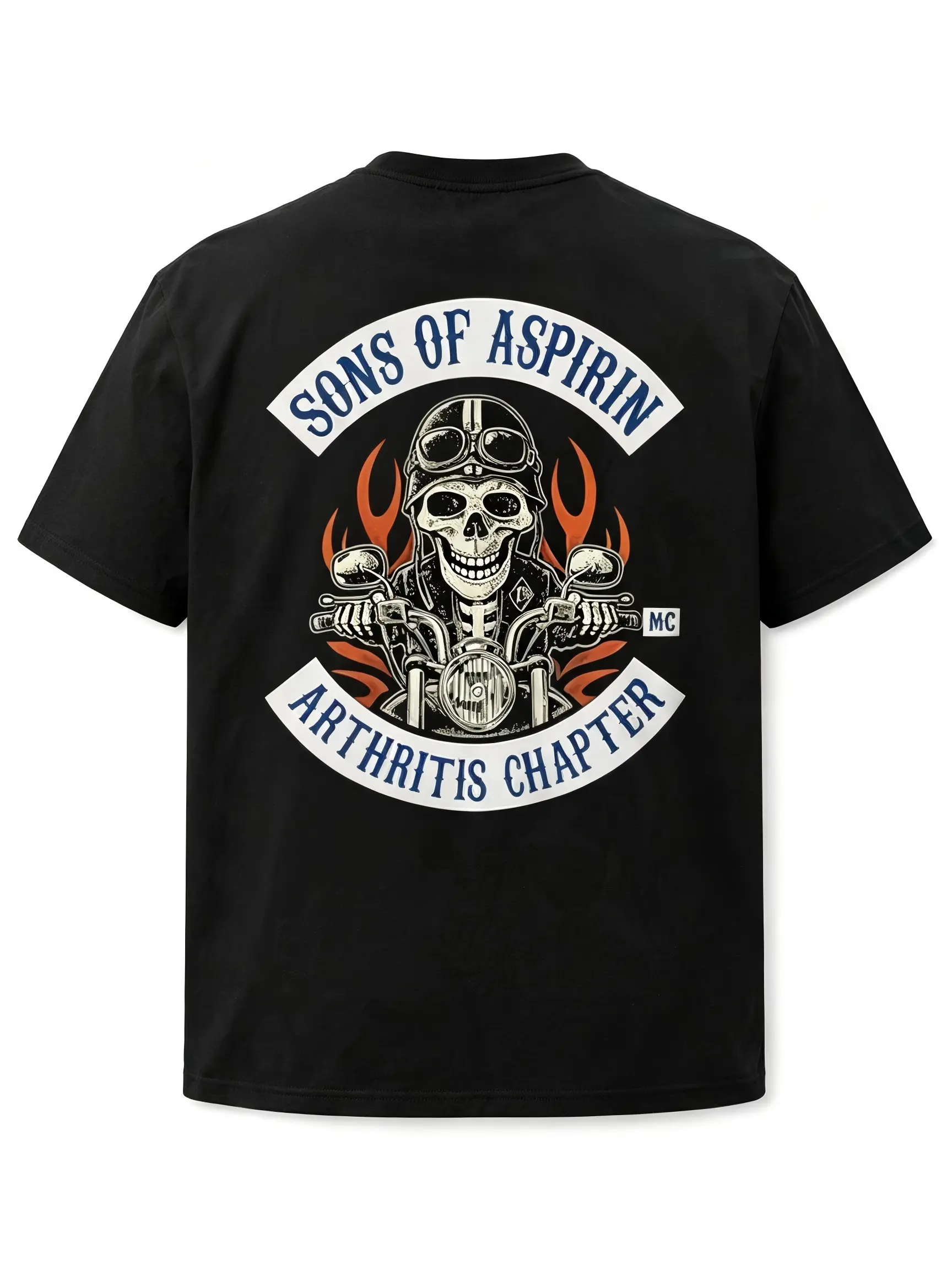 Plus Size Men'S Motorcycle Skull Print Short Sleeve T-Shirt, Vintage Biker Club Style Round Neck Loose Casual Top, Flame Pattern Graphic Tee, Summer Streetwear for Everyday Wear