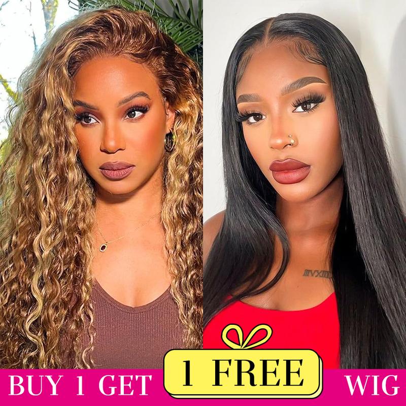 [Combo sale 22"&22"]buy 1 get 2 wig"22 lnch 13x4 Jerry curly 4/27 Hair Lace Front Wigs +13x4 22lnch Body wave Human Hair Hair Pre Plucked HD TransparentLaceFrontalHuman Hair Wigs 180% Density