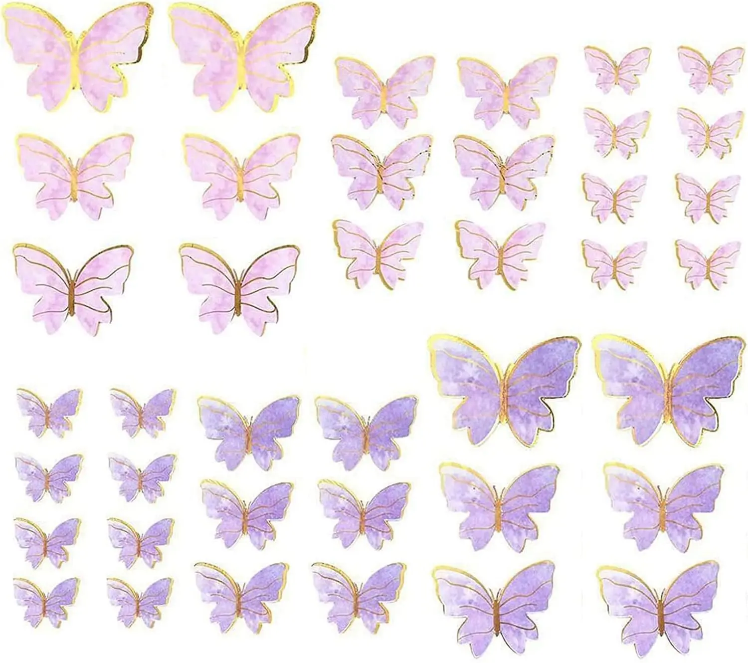 40Pcs Glitter 3D Butterfly Decorations - Golden Birthday Cake Toppers, Rainbow Cupcake Toppers, Wall Stickers for Room Decor