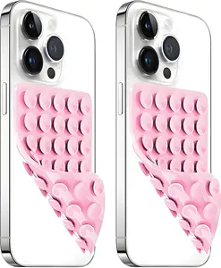 2 Pack Silicone Suction Cup Phone Case Mount Double Sided Non Slip Light Pink Accessories for Cellphone Hands-Free Strong Grip Silicon Holder for Selfies and Videos