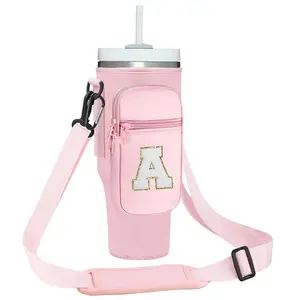 Letter Pattern Cup Carrier Bag with Strap, Initial Cup Crossbody Holder Bag, Personalized Accessories for Running Supplies, Drink Holders