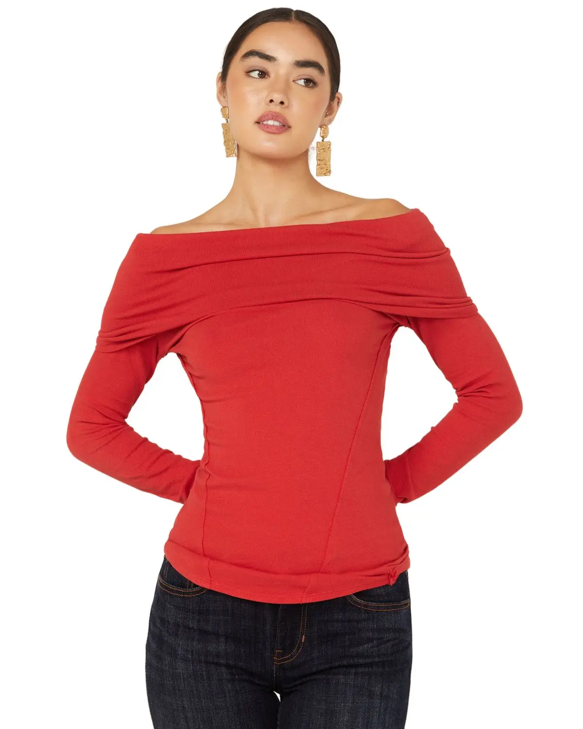 Free People Women's Women'S Iris Layering Off The Shoulder Long Sleeve - Ob2107102-Red