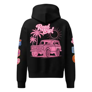 Road Trip Relaxed Hoodie — Black & Charity Pink