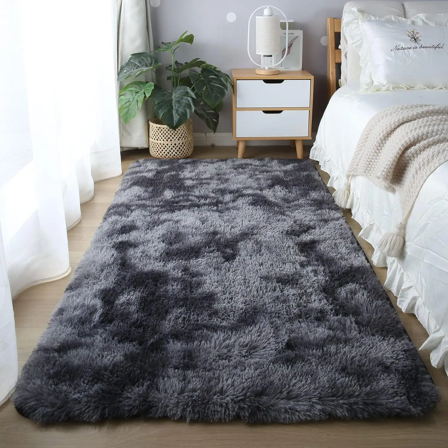 Tie Dye Bedroom Rug, 1 Piece Thick Shaggy Rug for Dressers for Bedroom, Soft Decorative Floor Mat for Living Room Bedroom