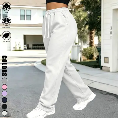 Women’s athletic casual pants, solid color, elastic drawstring waistband, suitable for outdoor sports and everyday wear; women’s sweatpants, women’s long pants, women’s bottoms, womenswear