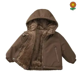 DZP-[Warm Boys'  Coat] Fleece-Lined Thickened Boys' Hooded  Coat|     Royal Blue Casual Jacket with Pockets - Durable Fall/ Outerwear, 2025 New boys wear winter