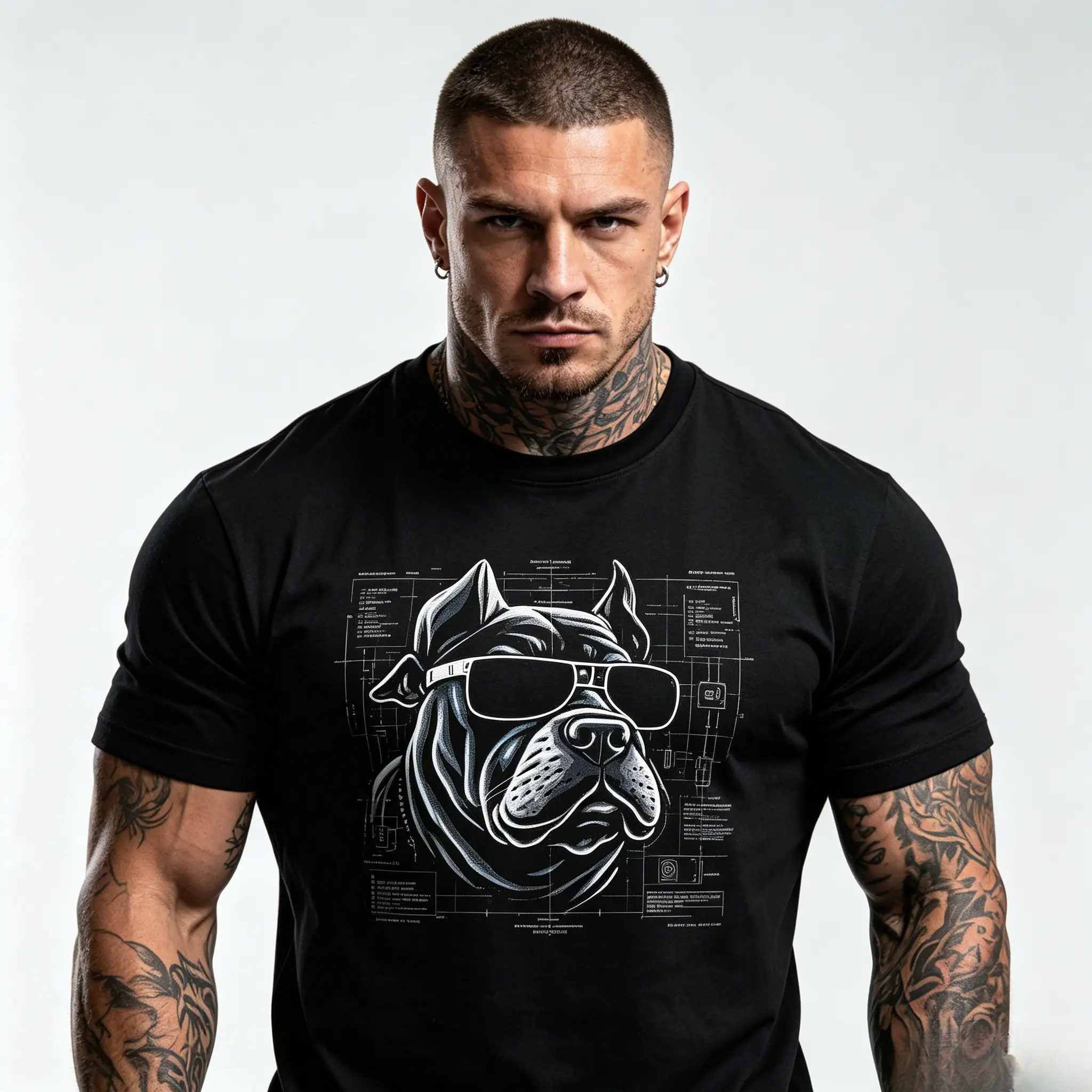 Oversized Pitbull Graphic Print Tshirt, Unisex Hip Hop Streetwear, Lightweight 180g Combed Cotton Round Neck for Summer, Fabric, Shortsleeve, Soft, Top, Breathable, Simple, Stylish, Loose, Menswear, T-Shirt, Casual