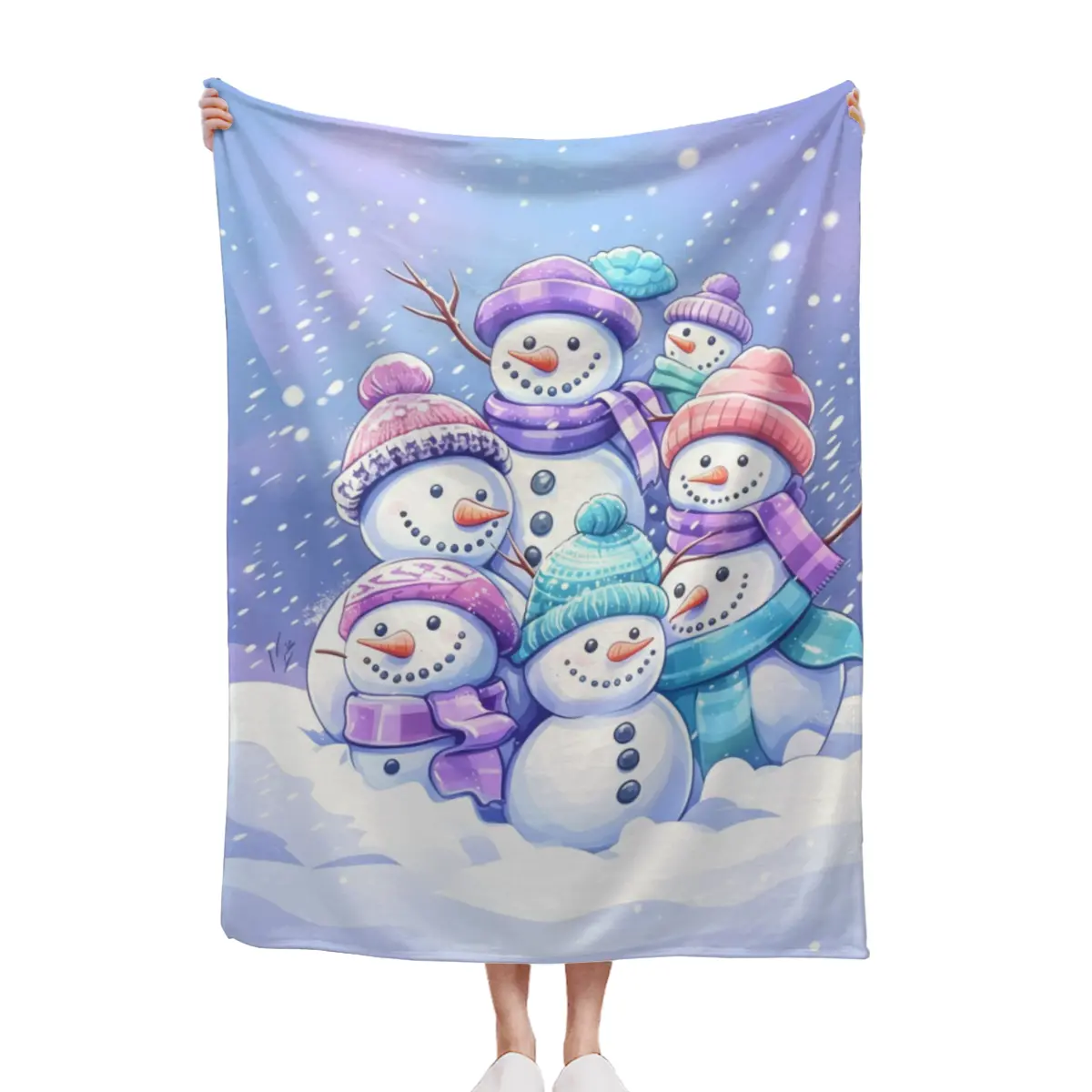 Snowman Christmas Throw Blanket, Cute Snowman Family Winter Blanket with Colorful Hats and Scarves Design, Cozy Holiday Blanket for Kids Bedroom Couch Sofa Bed, Christmas Home Decor Gift, Soft Winter Blanket for Family Christmas Season