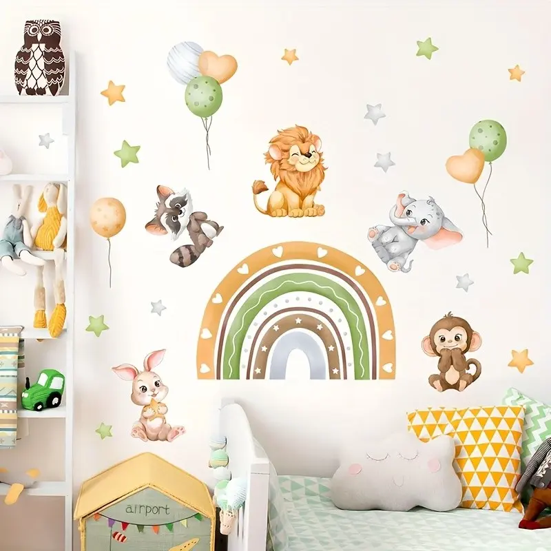 Colourful Animal Themes Wall Decals Decorative Stickers for Boys Girls Bedroom Art, Daycare, Nursery, Playroom, Babyroom, Classroom, School, Refrigerator Stickers Window stickers, DIY Home Decoration (Waterproof)