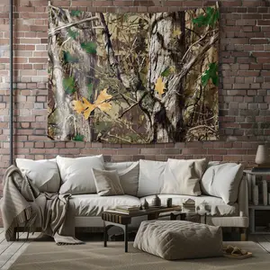 Camouflage Tapestry, Woodland Hunting Print Wall Hanging Tapestries, Tree Branches Wall Blanket Backdrop Decor, Nature Forest for Bedroom Living Room Hunting Cabin, Military Style Home Decor