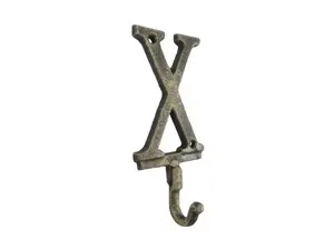 360 stand Rustic Gold Cast Iron Letter X Alphabet Wall Hooks - Handcrafted Antique Home Supplies, 6x1x3 in, Door & Home Decor for Hanging, Decorative, Wall-Mount Multi-Purpose Hooks