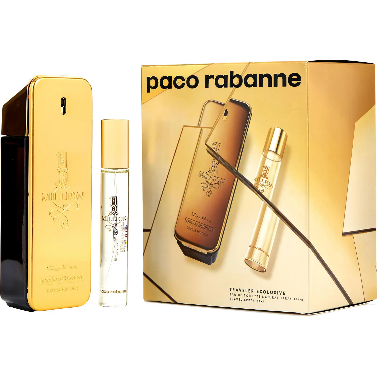 Paco Rabanne 1 Million Set-Edt Spray 3.4 Oz & Edt Spray 0.68 Oz (Travel Offer) For Men Paco Rabanne 1 Million Set-Edt Spray 3.4 Oz & Edt Spray 0.68 Oz (Travel Offer) For Men