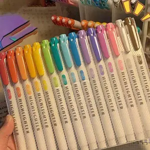 15 Color Fluorescent Pen Set, Soft Water Double Headed Mark Pen, Marking Note Number Pen, Drawing Notebook Diary, Student Stationery, Highlighter Marker