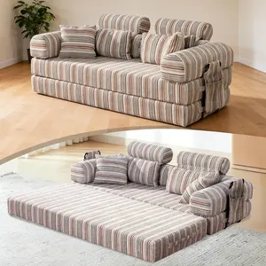 79'' Upgrade High Backrest Sofa Bed with Fixed Frame, Removable Armrests & Backrest, Corduroy Fabric Convertible Couch for Small Spaces, No Assembly Needed