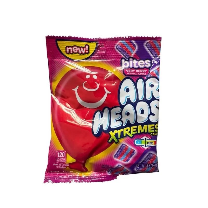 Airheads Xtremes Very Berry Bites 1 Bag 3.8 oz New Flavor 120 Calories Per Serving Airheads Xtremes Very Berry Bites 1 Bag 3.8 oz New Flavor 120 Calories Per Serving