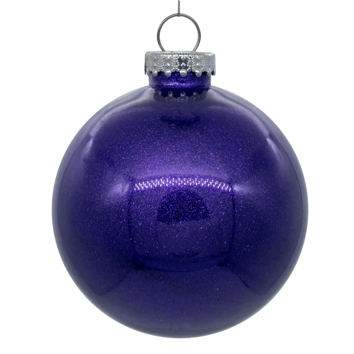 212 MAIN 4 In.. Glitter Purple Round Ball Ornaments with Hanging Tie, 6 Pieces per Bag, Festive Home Decor & Party Decoration Supplies, Six Pieces