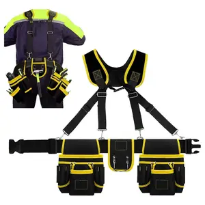 Adjustable Tool Belt with Shoulder Harness, Oxford Fabric Multi-Pocket Tool Organizer, Heavy Duty Waist Bag for Construction Work