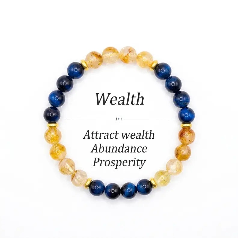 [Free 14K Gold Pendant for First 10]Natural Citrine & Blue Tiger Eye Bracelet – Wealth Attraction & Abundance Crystal Jewelry – Prosperity Stone Beaded Stretch Bracelet for Career Success, Good Luck & Financial Growth – Gift for Men and Women
