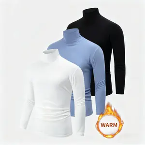 3-piece Men's Warm Turtleneck Long Sleeve T-shirt - Warm, Elastic, Casual Suitable for Autumn and Winter
