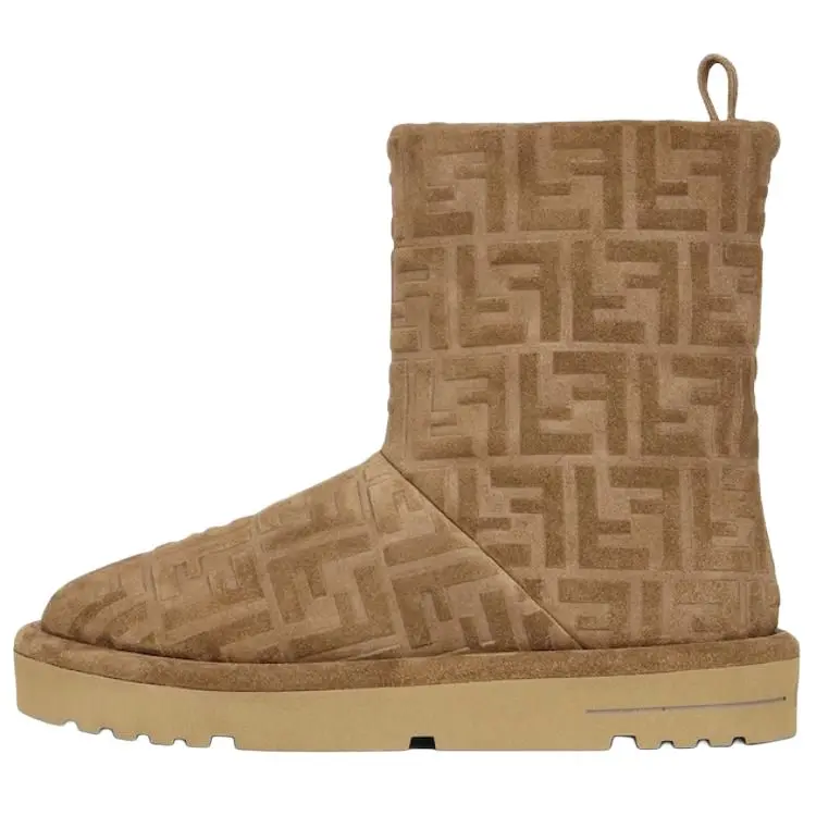 FENDI Women's Apres Chic Calfskin Round-Toe Slip-On Short Snow Boots - 2.5cm Heel, Brown Trending Footwear, House White Official Shoes (Maison Mihara)