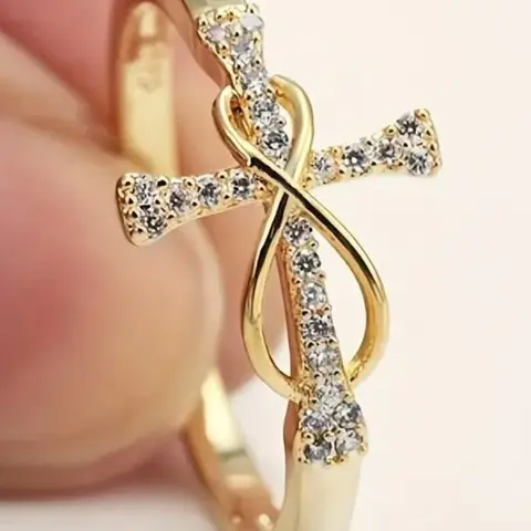 Fashion Golden  Women's Cross ring, Elegant ring, wedding promise rings, Christmas, Valentine's Day and New Year gifts, Women's Wedding Banquet Accessories, Fashionable Jewelry, Wedding Engagement Jewelry