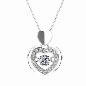 Shelby 18k White Gold Plated Heart Dancing Necklace with Simulated Diamond Crystals