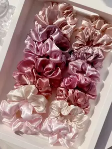 Blush Pink Satin Scrunchies for Women - Extra Large Soft Hair Ties for Thick Hair, Cozy Christmas Aesthetic, Gift Set, Stocking Stuffer, Travel, Yoga & Work from Home Style, Hair Accessories Set
