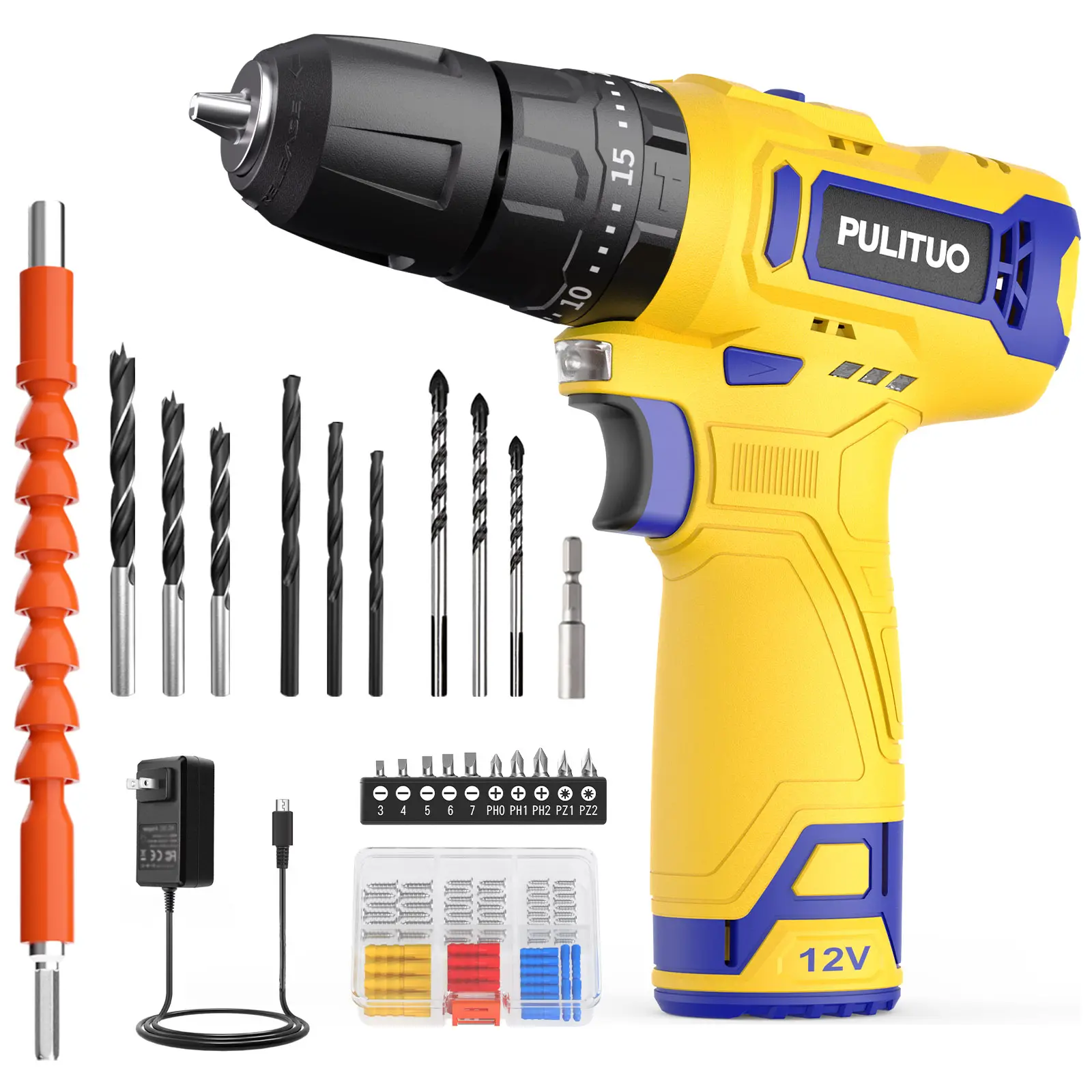 12V Cordless Drill Tool - 12V Power Cordfree Movement Drill Set with Plastic Cell Battery, 2-Speed Control, Comfortable Lightweight Grip for Home DIY Projects, Anywhere Drilling